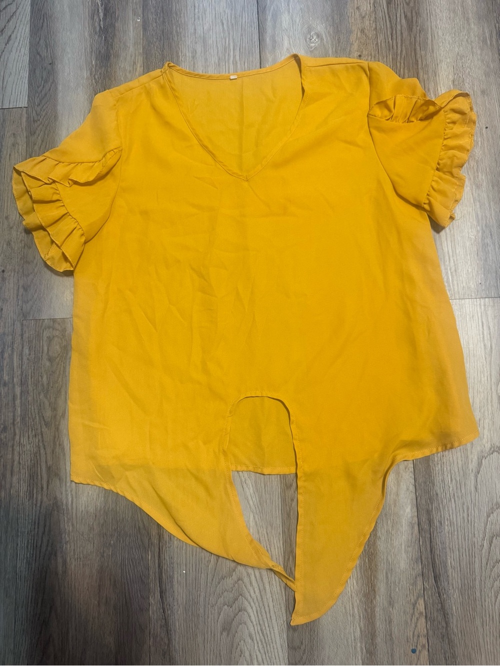 Women's Mustard Yellow V-Neck Ruffle Sleeve Top